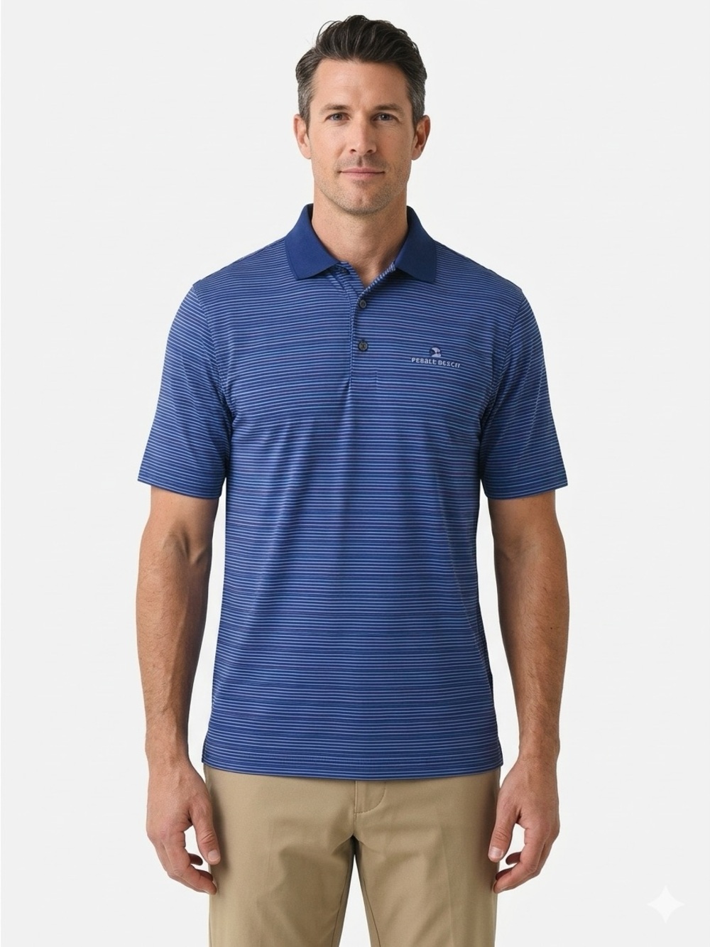 PEBBLE BEACH Blue Stripe Golf Polo Shirt Mens Size M Medium EUC $50